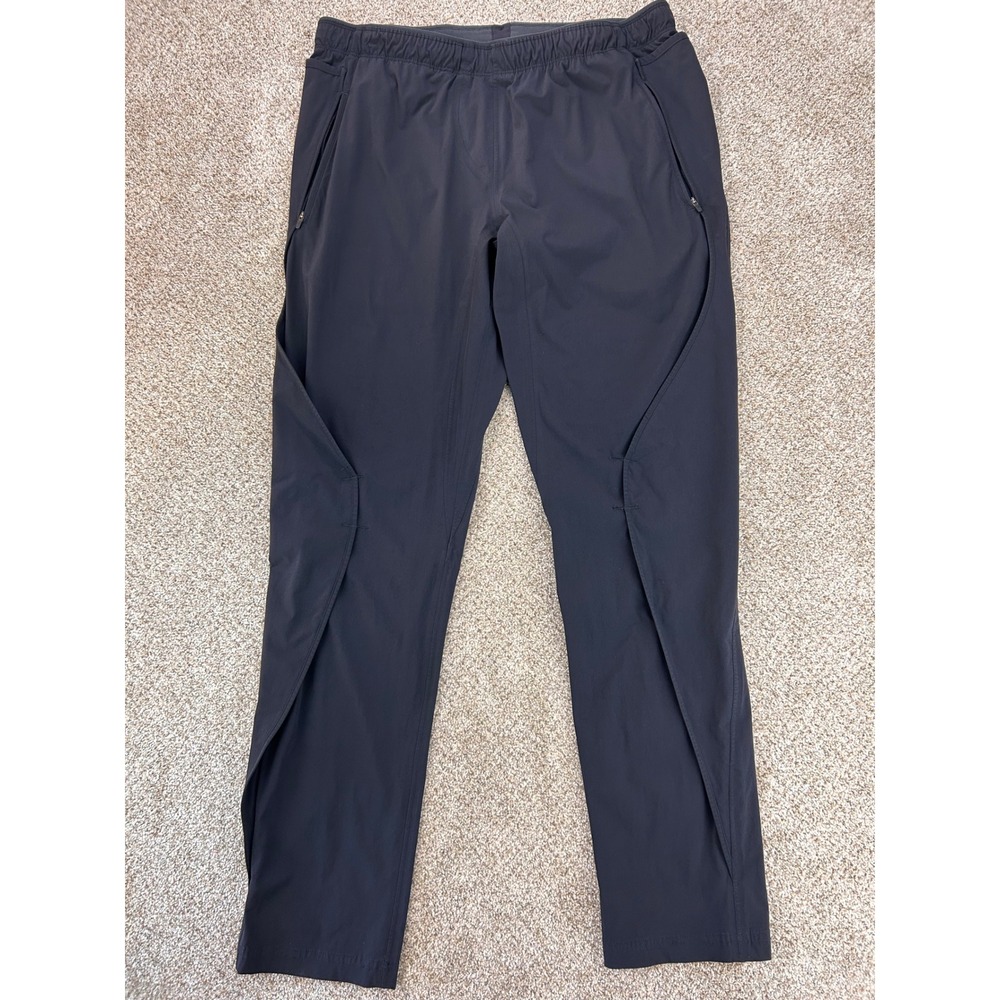 Paskho Mens Travel Pants XL Black Technical Nylon Stretch Elastic Waist Pockets